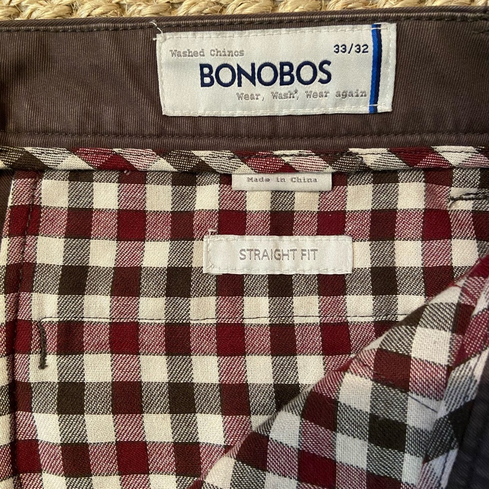 Bonobos brown washed chino's (men's size 33/32) straight fit